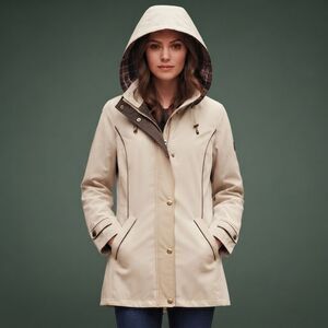 Braefair XS Tan All-Weather Jacket Hooded Plaid Lined Anorak Coat